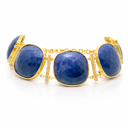 0.35CT Diamond with Blue Sapphire 14k Yellow Gold Bracelet