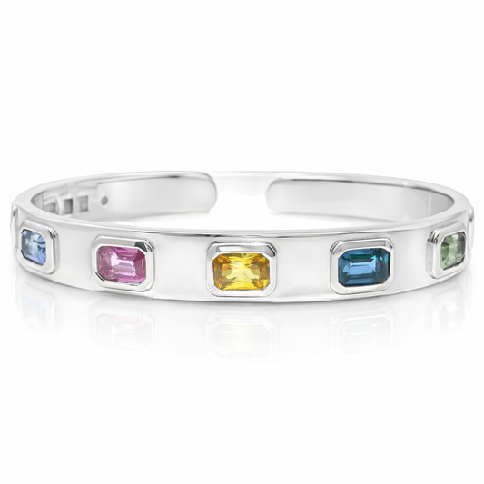 4.84CT Mixed Sapphire Bangle 18k White Gold