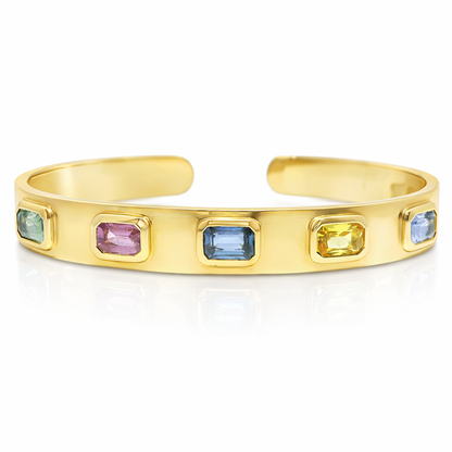 3.25CT Mixed Sapphire Bangle 18k Yellow Gold
