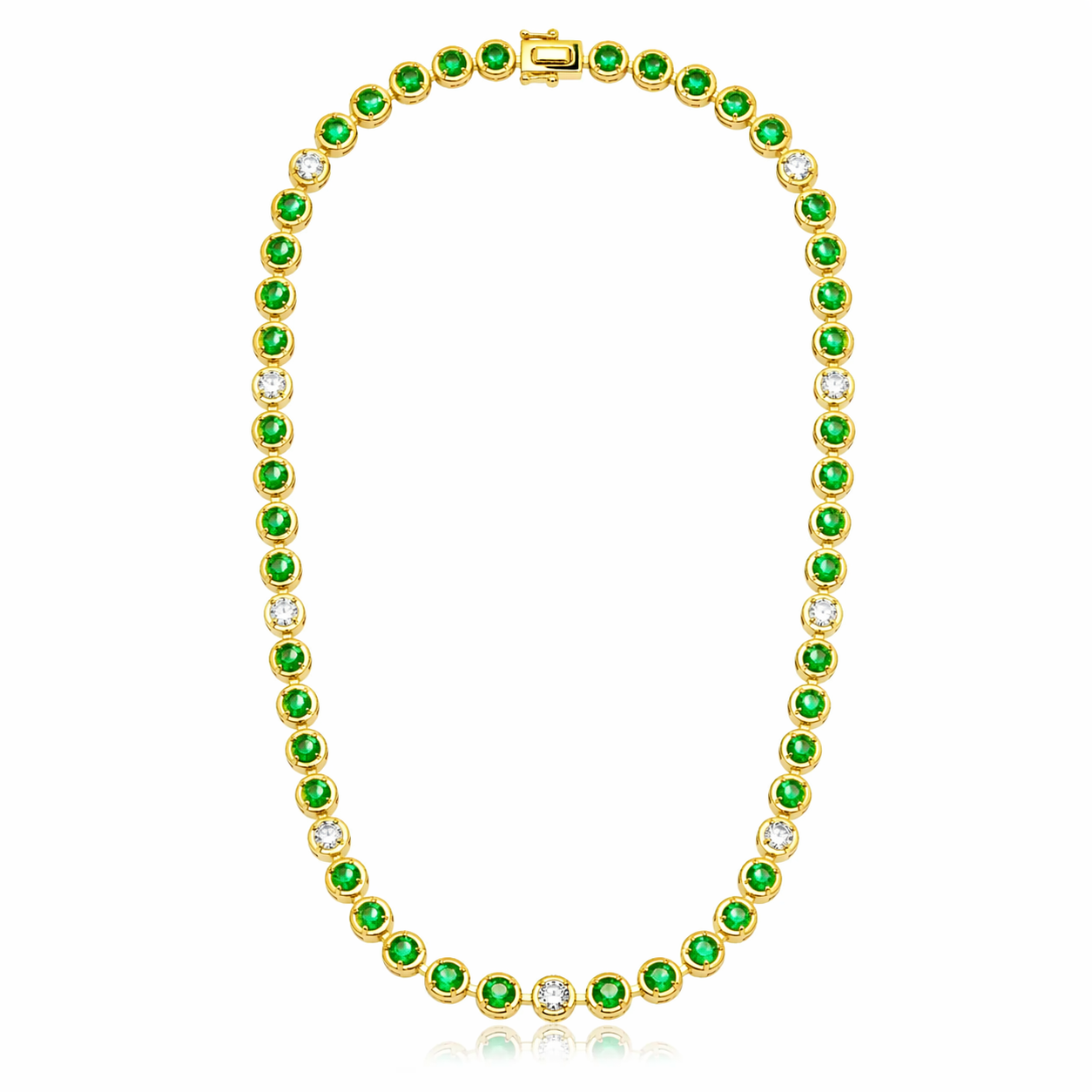 2.63CT Round Lab Diamond 9.65CT Emerald 14K Yellow Gold Necklace