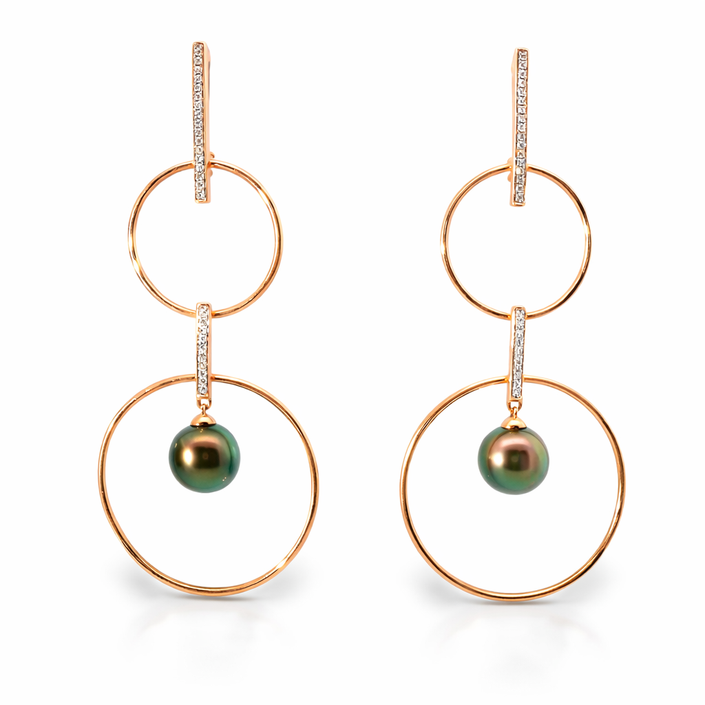 0.18Ct Diamond Earring 14k Rose Gold with Black Pearl