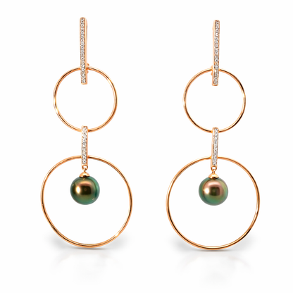 0.18Ct Diamond Earring 14k Rose Gold with Black Pearl