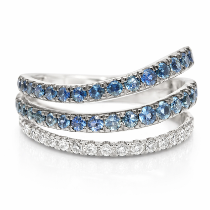 0.18CT Diamond 0.63CT Blue Sapphire Ring 14k White Gold