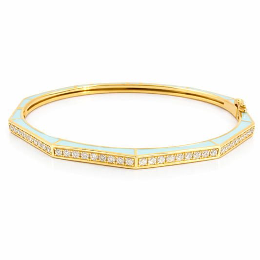 0.84CT Diamond Bangle with Turquoise Enamel 14k Yellow Gold
