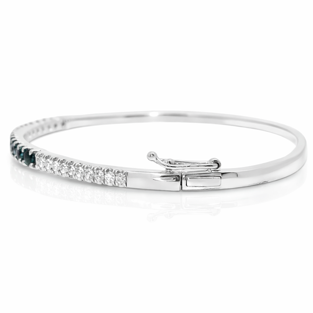 0.26CT Diamond 1.50CT Blue Sapphire Bangle 14k White Gold