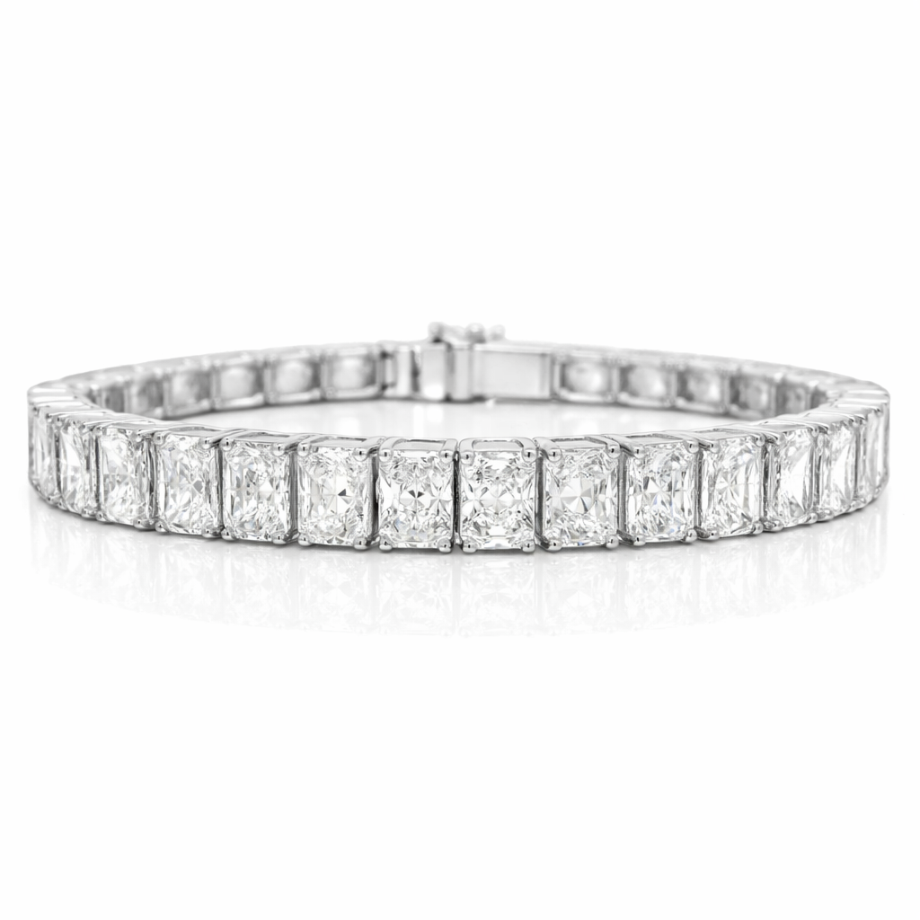 22.63CT Radiant Cut Lab Diamond 4 Prong Tennis Bracelet 14K White Gold