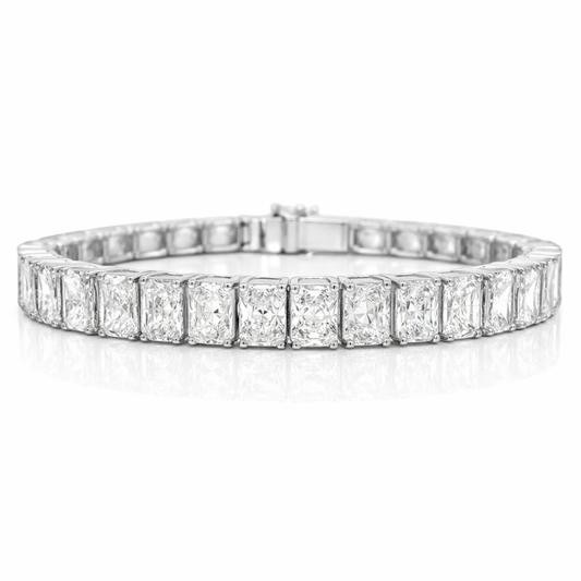 22.63CT Radiant Cut Lab Diamond 4 Prong Tennis Bracelet 14K White Gold