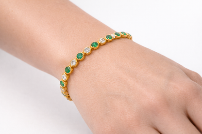 1.67CT Round Lab Diamond 3.59CT Emerald 14K Yellow Gold Bracelet