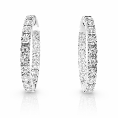 0.94CT Diamond Hoop Earrings 14k White Gold