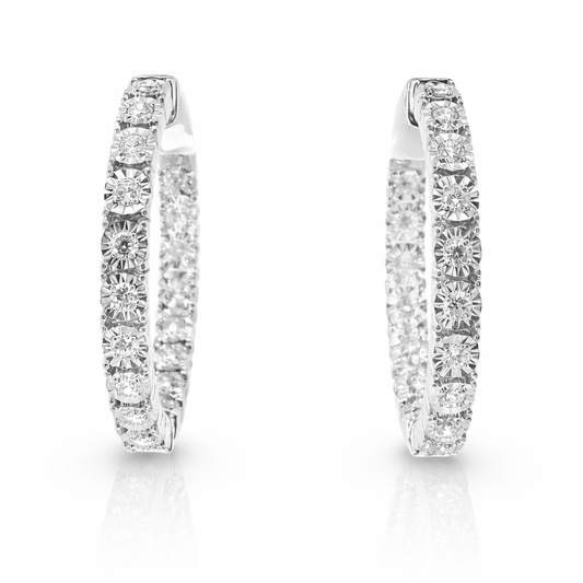 0.94CT Diamond Hoop Earrings 14k White Gold