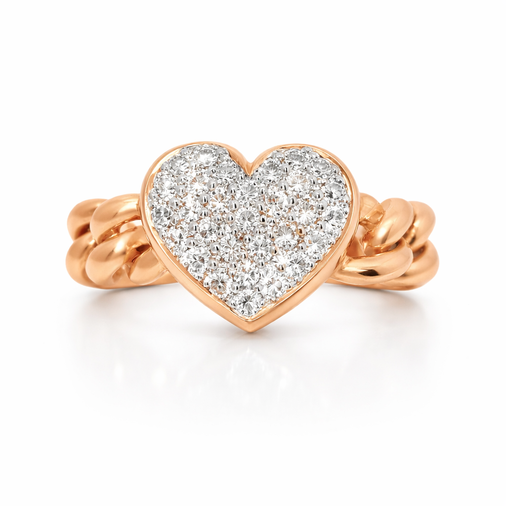 0.56CT Diamond Chain Heart Link Ring 18k Rose Gold