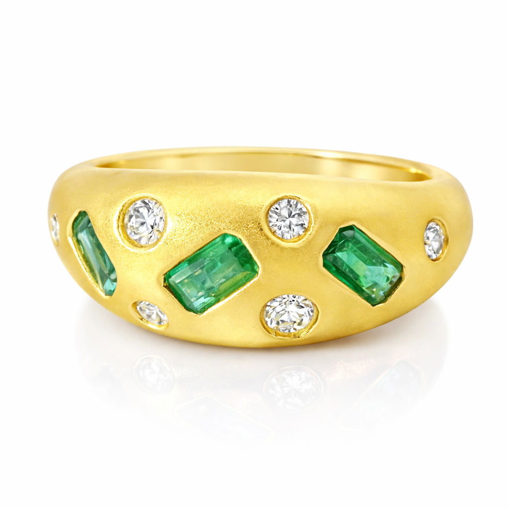 0.21CT Diamond and 0.81CT Emerald Ring 14K Yellow Gold