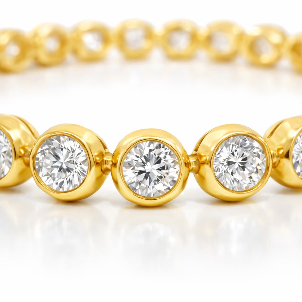 7.49CT Lab Diamond Bezel Bracelet 14k Yellow Gold