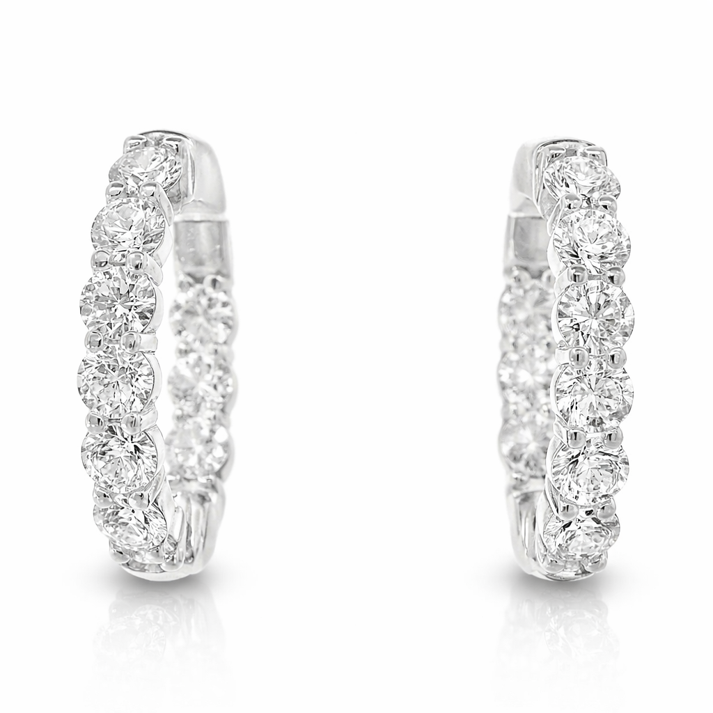 5.25CT Diamond Hoop Earrings 14k White Gold