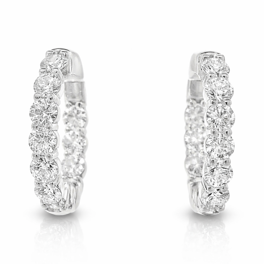 5.25CT Diamond Hoop Earrings 14k White Gold