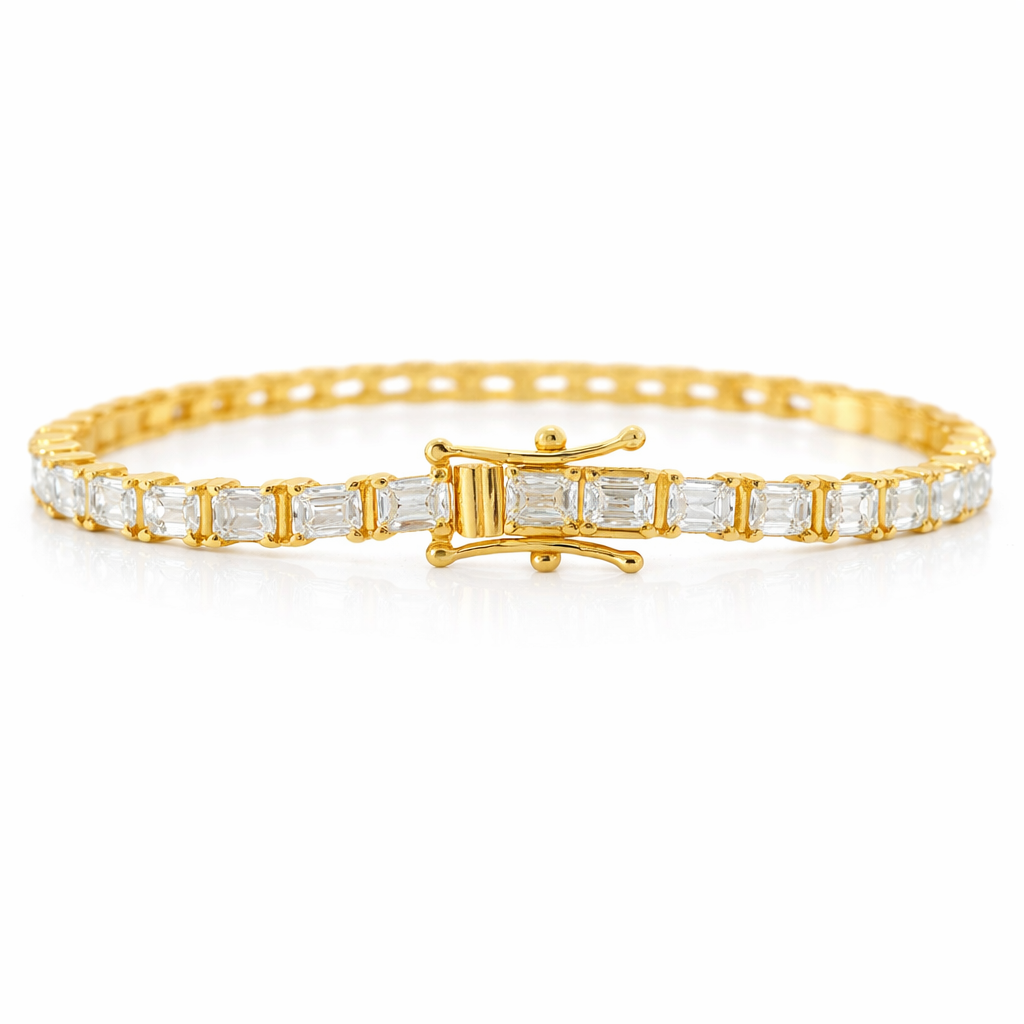 5.95CT Lab Diamond Emerald Cut Bracelet 14k Gold