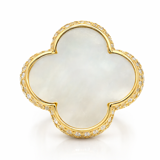 0.77CT Diamonds with Mother of Pearl Clover Ring 14K Yellow Gold