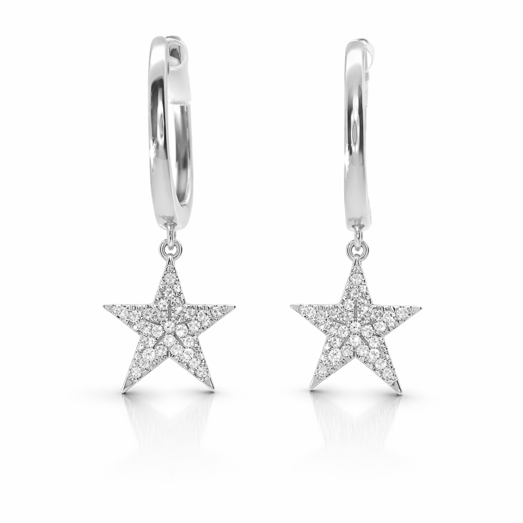 0.18CT Diamond 14k White Gold Star Earring