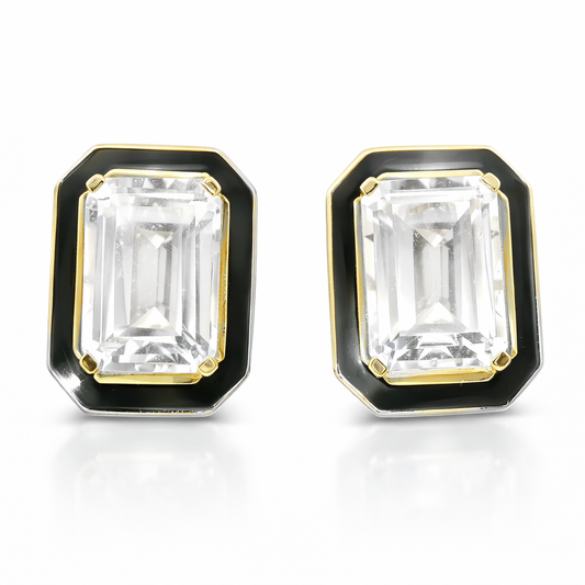 White Topaz Enamel 14k White Gold Earring