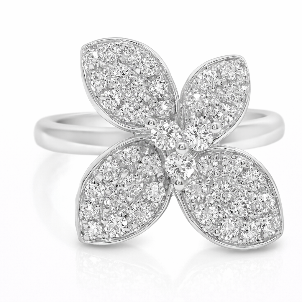 0.51CT Diamond Flower Ring 14K White Gold