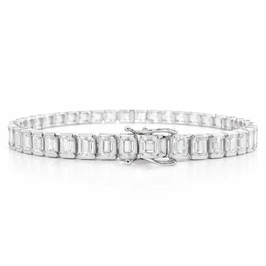 12.95CT Emerald Cut Lab Diamond Bracelet 14k White Gold