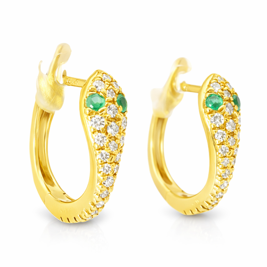 0.33CT Diamond 0.08CT Emerald 18k Yellow Gold Earring