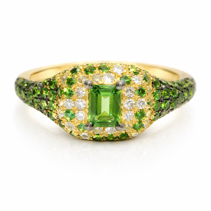 0.36CT Diamond & 0.97CT Green Garnet Sapphire Ring 14k Yellow Gold