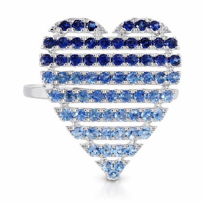0.97CT Blue Sapphire Heart Shaped Ring 14K White Gold