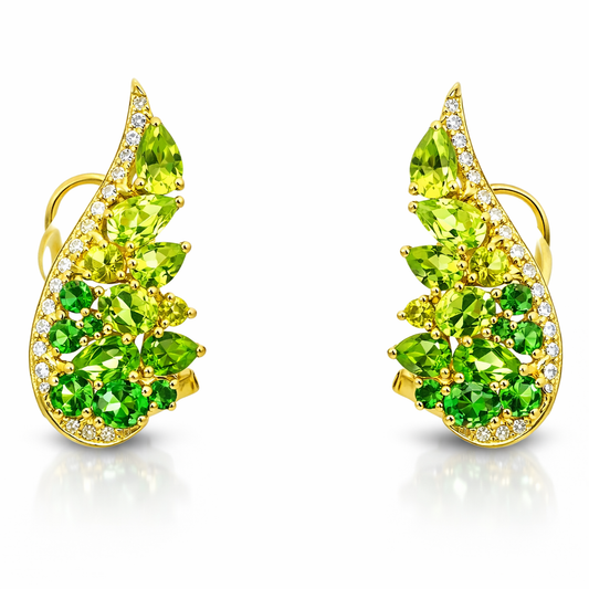 0.19Ct Diamond with Green Sapphire 14k Yellow gold Earring