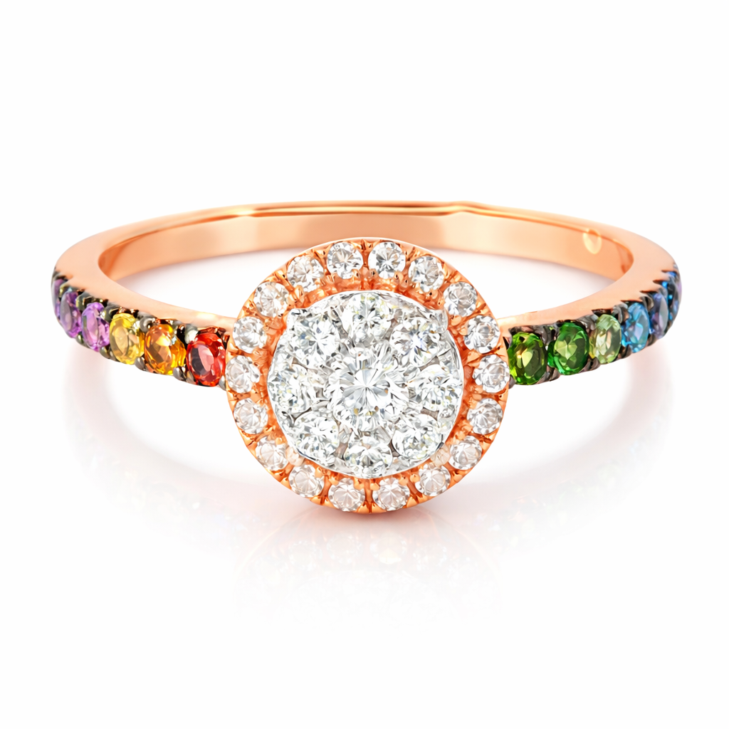 0.22CT Diamond and 0.24CT Mixed Sapphire Ring 14K Rose Gold