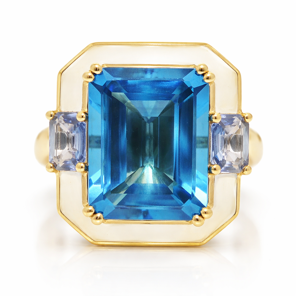 0.06CT Diamond 14.50CT London Blue and Blue Topaz Ring 14k Yellow Gold