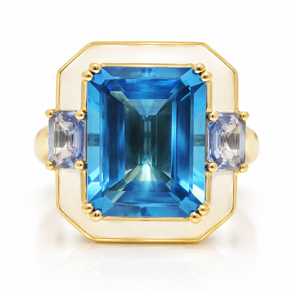 0.06CT Diamond 14.50CT London Blue and Blue Topaz Ring 14k Yellow Gold
