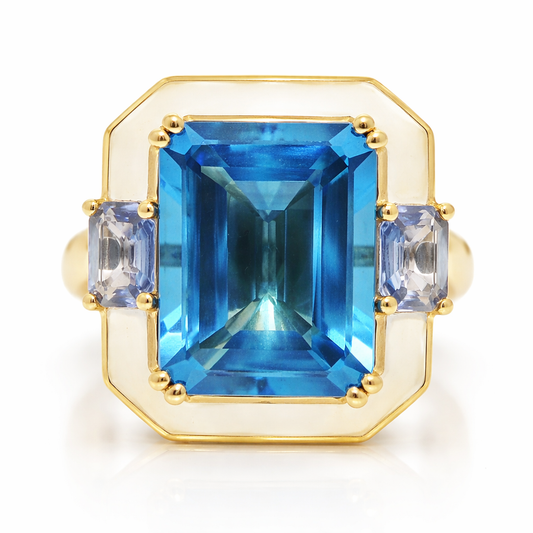 0.06CT Diamond 14.50CT London Blue and Blue Topaz Ring 14k Yellow Gold