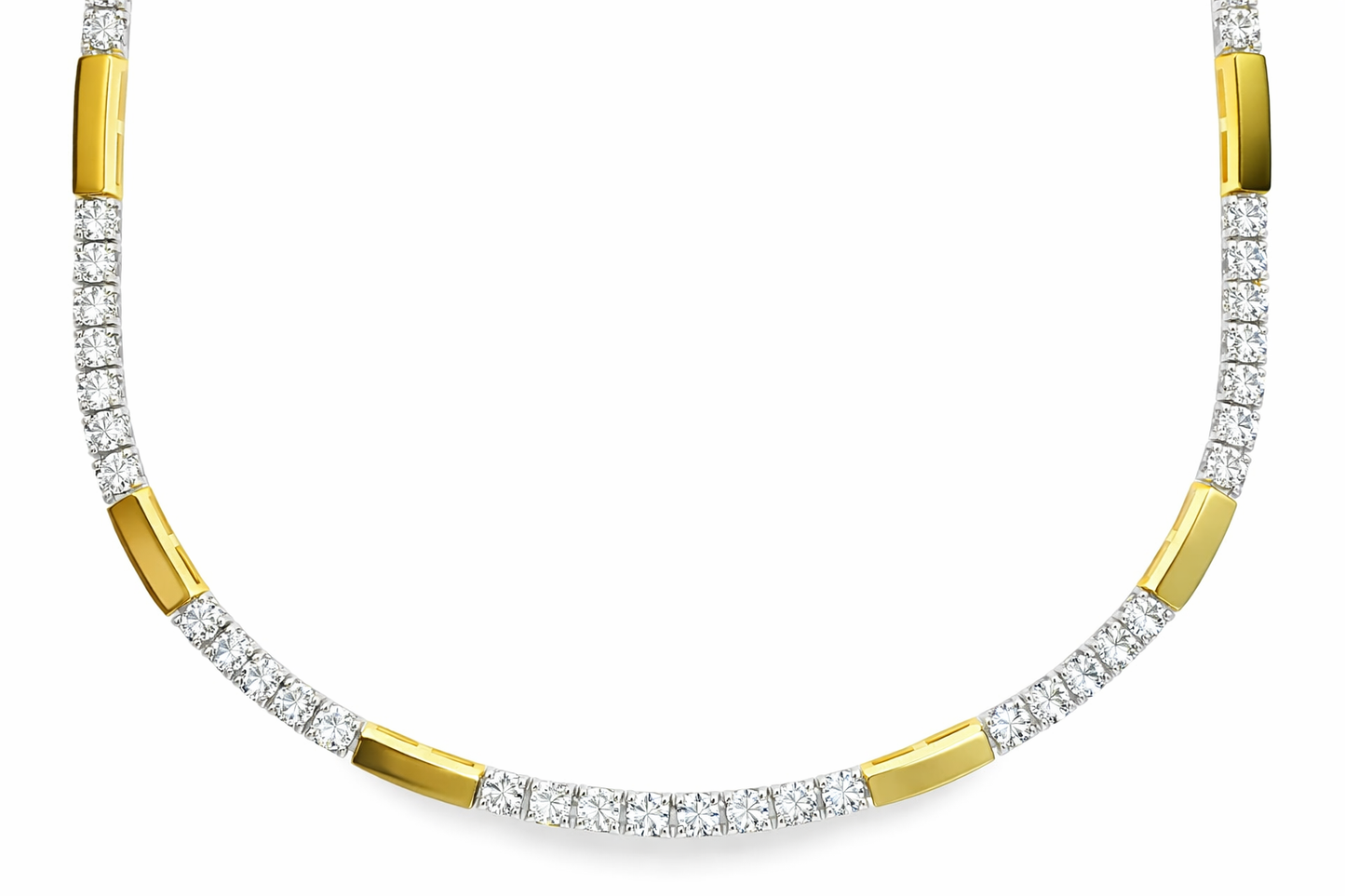 6CT Two Tone Diamond Necklace with 14k Plain Gold