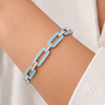 0.33CT Diamond Bracelet with Turquoise Enamel 14k White Gold