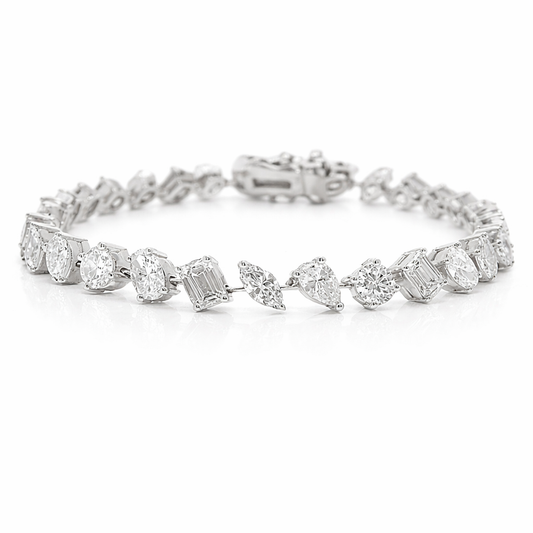 1.37CT Round 5.42CT Mixed Shape Lab Diamond Bracelet 14k White Gold
