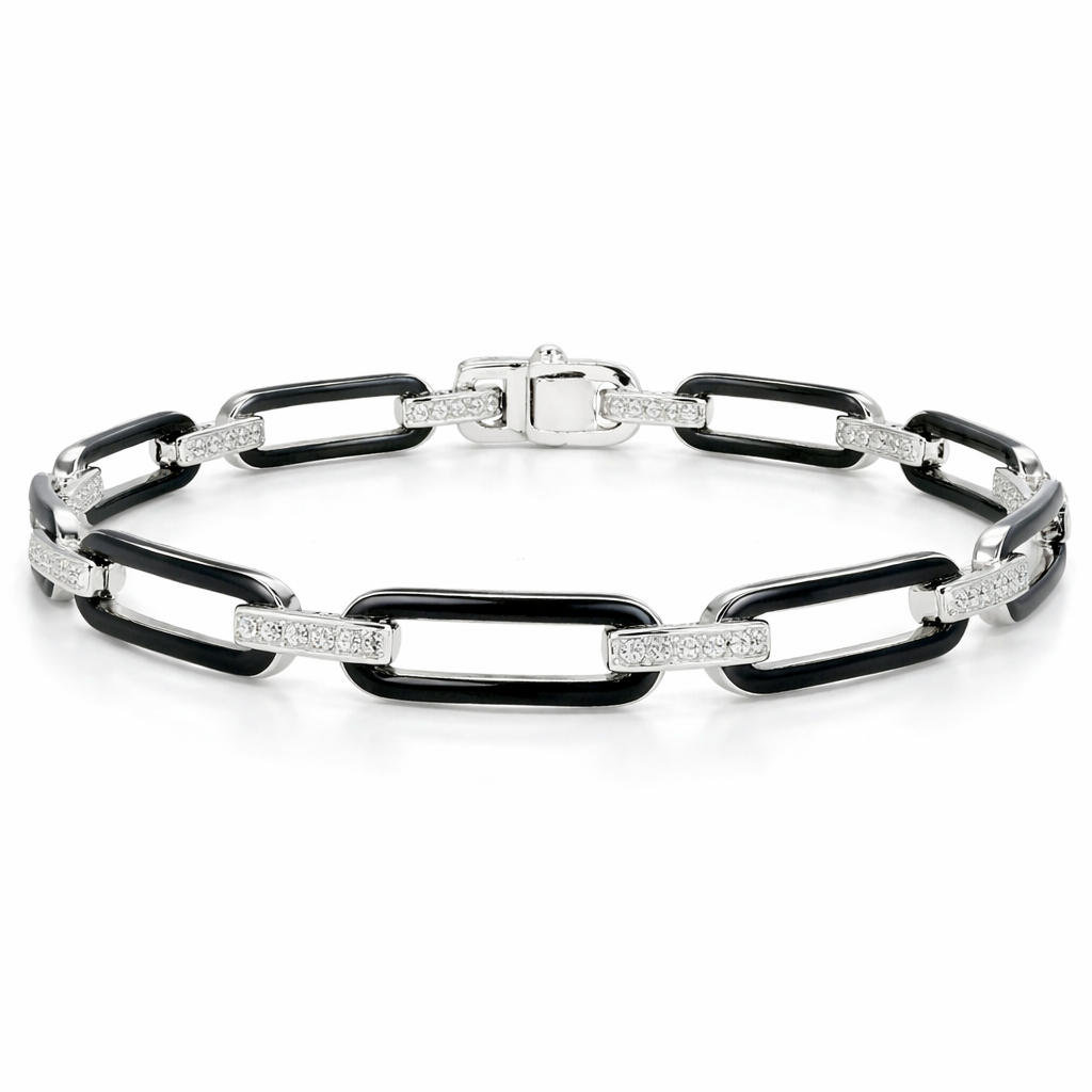0.33CT Diamond Bracelet with Black Enamel 14k White Gold