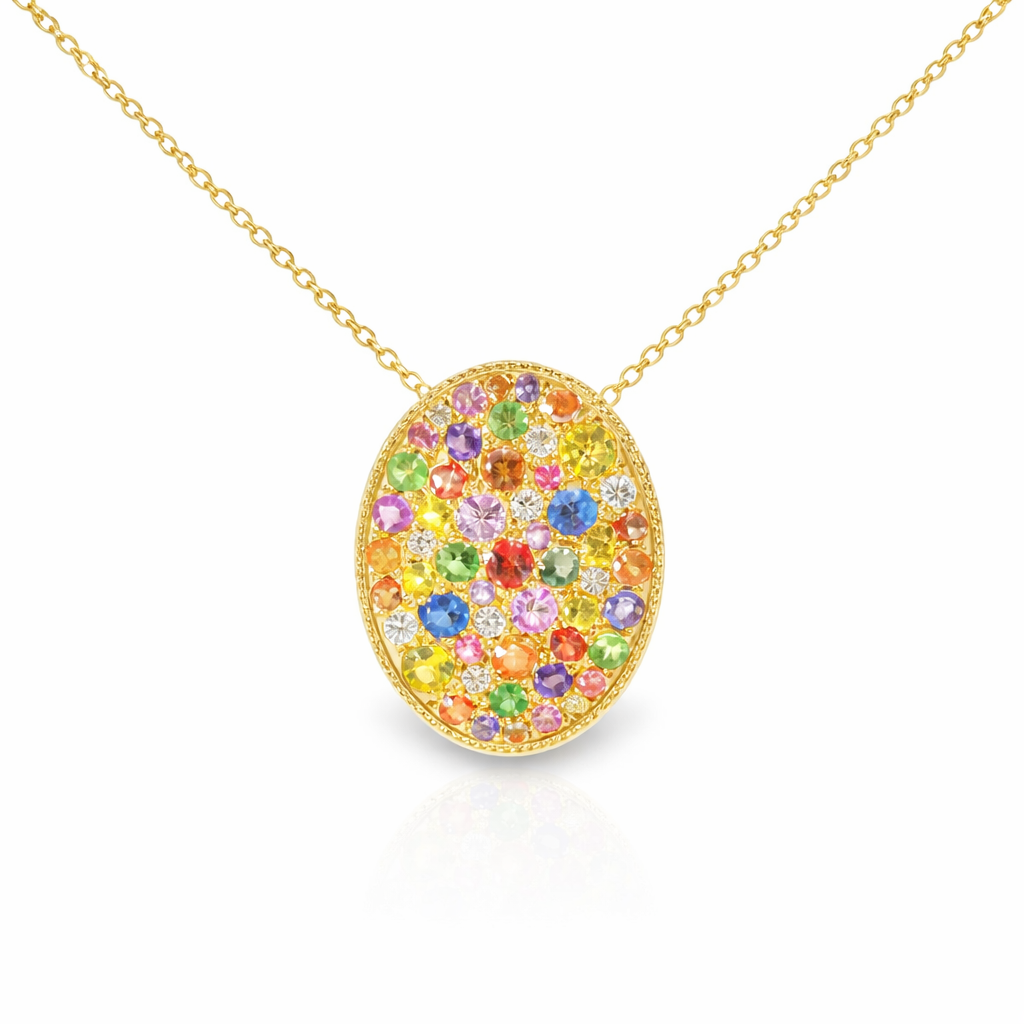 0.12CT Diamond 0.94CT Multi Sapphire 14k Yellow Gold Pendant