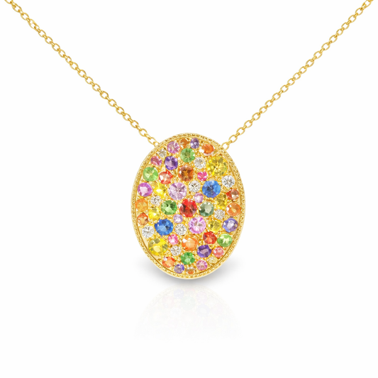 0.12CT Diamond 0.94CT Multi Sapphire 14k Yellow Gold Pendant