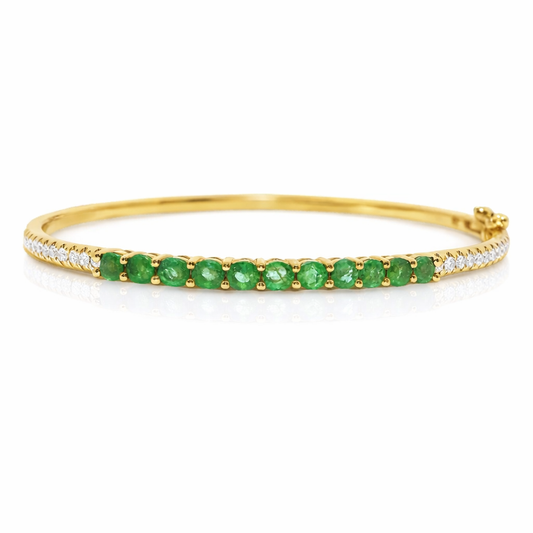 0.26CT Diamond 1.31CT Emerald Cut Bangle 14k Yellow Gold