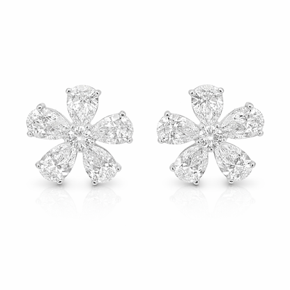 Flower 0.21CT and 3.38CT Pear Lab Diamond Earring 14k Gold