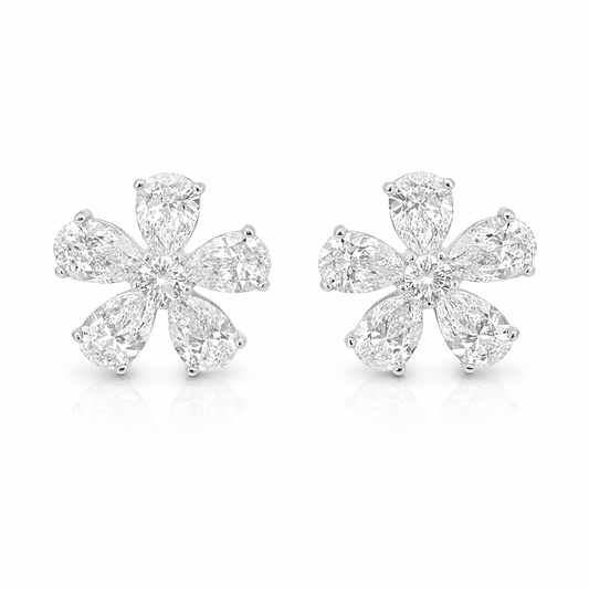 Flower 0.21CT and 3.38CT Pear Lab Diamond Earring 14k Gold