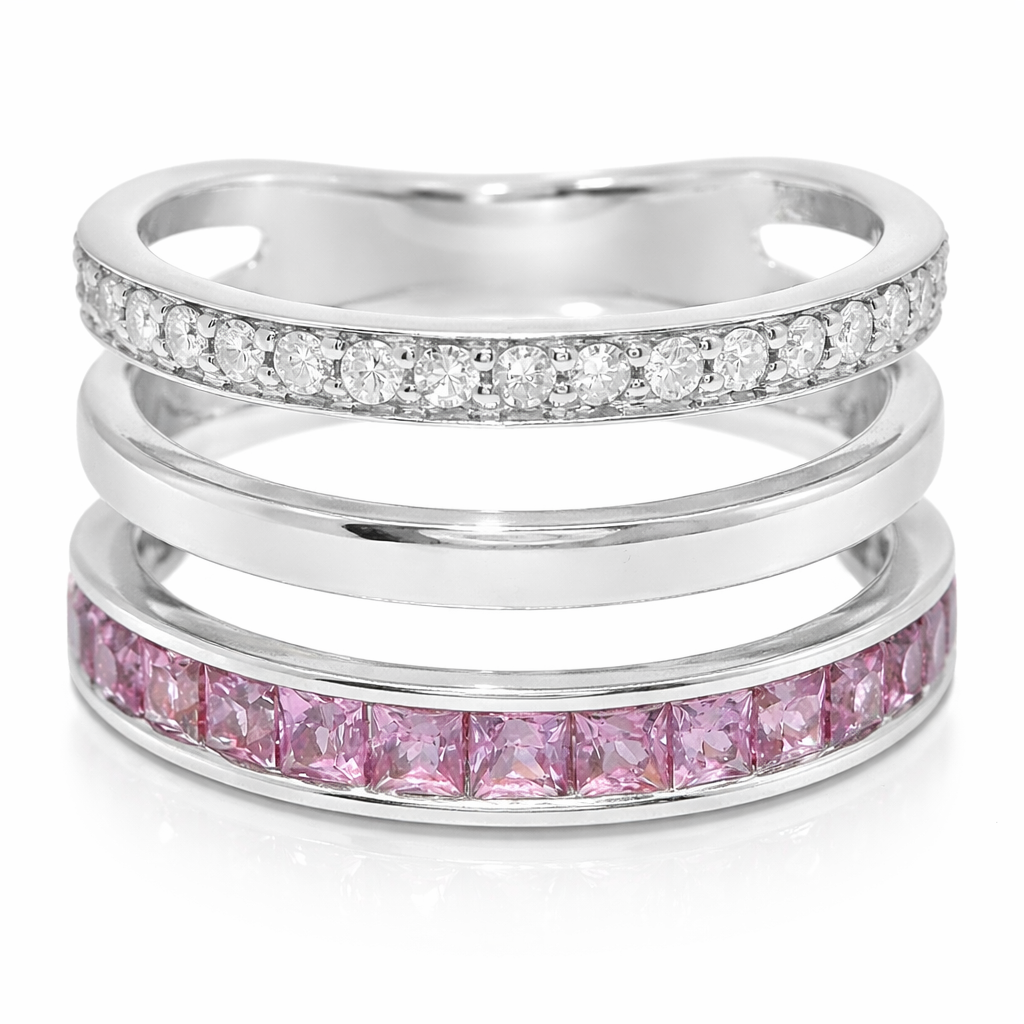 0.15CT Diamond and 0.90CT Pink Sapphire Ring 14K White Gold