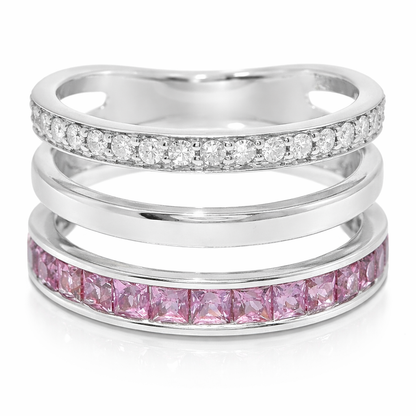 0.15CT Diamond and 0.90CT Pink Sapphire Ring 14K White Gold