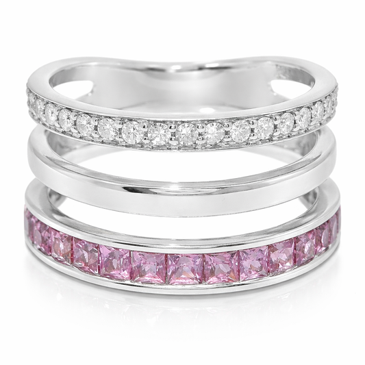 0.15CT Diamond and 0.90CT Pink Sapphire Ring 14K White Gold
