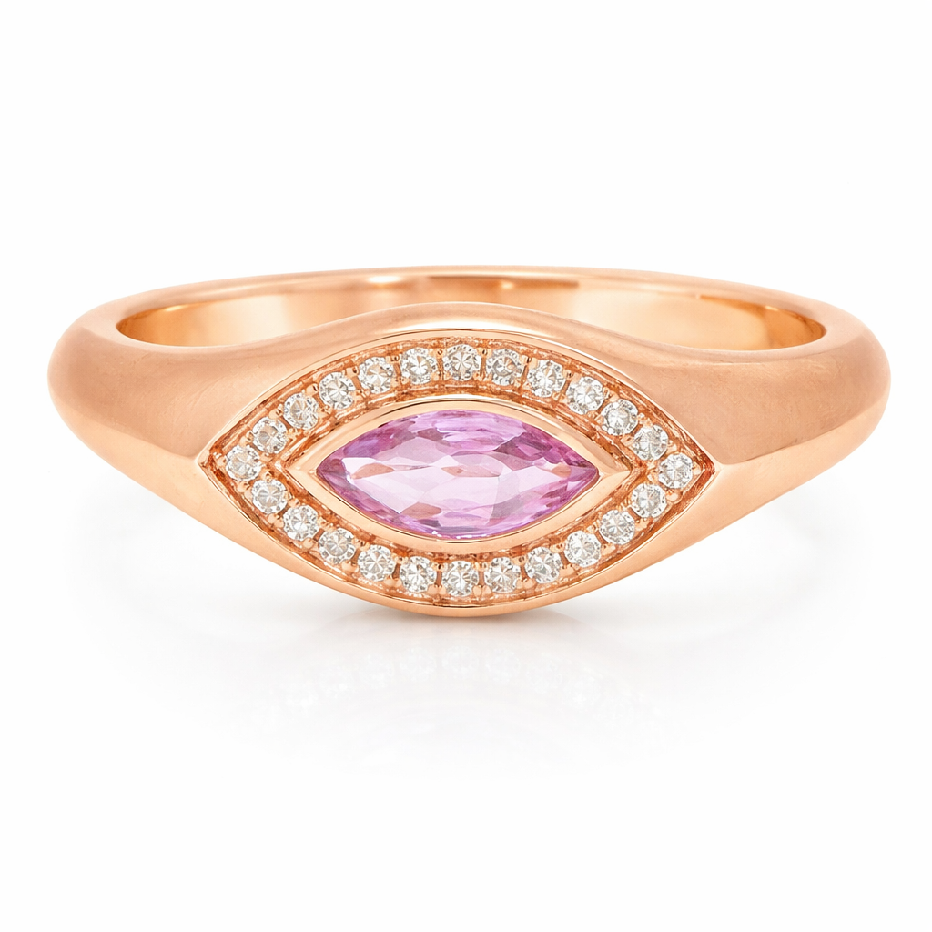 0.08CT Diamond & 0.28CT Pink Sapphire Ring 14k Rose Gold