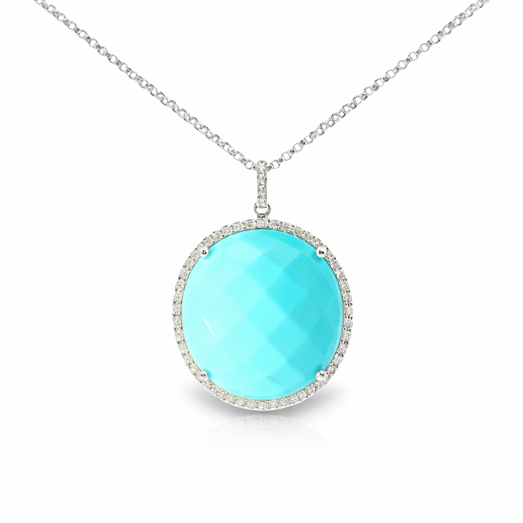0.15CT Diamond with Turquoise 14k White Gold Pendant