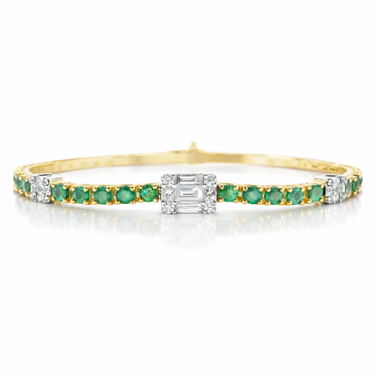 0.84CT Diamond 2.50CT Emerald Bracelet 18k Yellow Gold