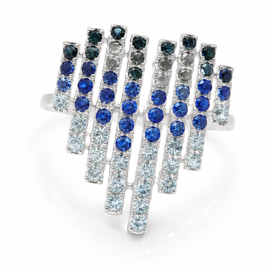 1.05CT Mixed Blue Sapphire Ring 14k White Gold