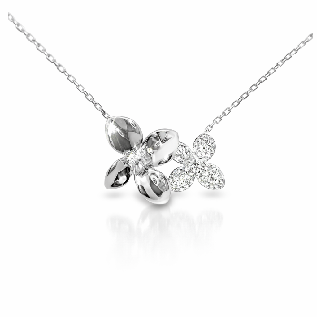 0.21CT Diamond Flower Pendant 14k White Gold